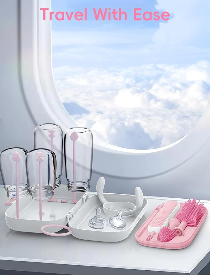 Electric Baby Bottle Brush Cleaner, Baby Travel Bottle Cleaner Kit- 2000mAh Rechargeable Silicone Brush, Drying Rack, Compact Storage Box, 360° Efficient Cleaning Bottle Brush for Home & On-The-Go