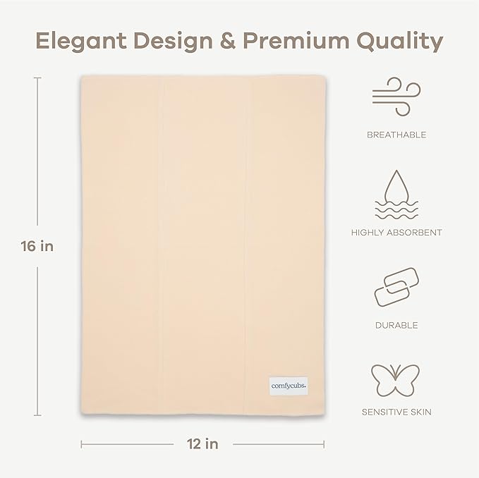 Comfy Cubs Baby Burp Cloths Set (Pack of 6) - Large, 6-Layer, Ultra Absorbent 100% Cotton for Infant Spit-Up, Drool, and Messes - Soft, Gentle, Thoughtful New Born Baby Gifts, Cream