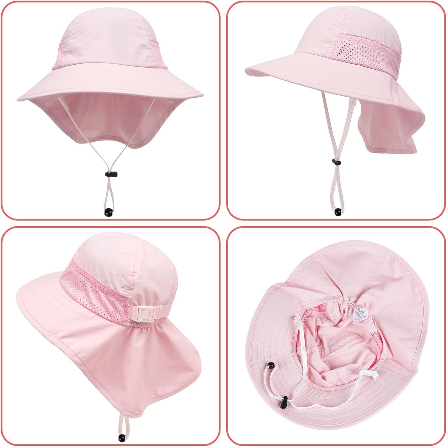 Toddler Baby Sun Hat Kids Summer UPF 50+ for Boys Girls Adjustable Beach Hats with Bucket Wide Brim Age 1-7 Years