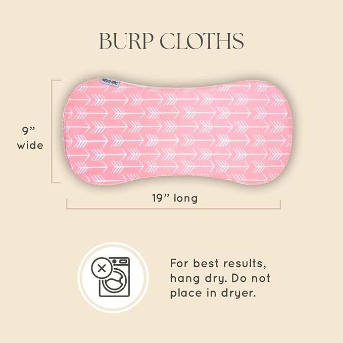 Dodo Babies Burp Cloths for Babies 5-Pack - 19 x 9 in - Pink & White - 5 Contoured Cloths, 2 Pacifier Clips & Case - Soft Cotton & Fleece Absorbent Design - Girls & Boys