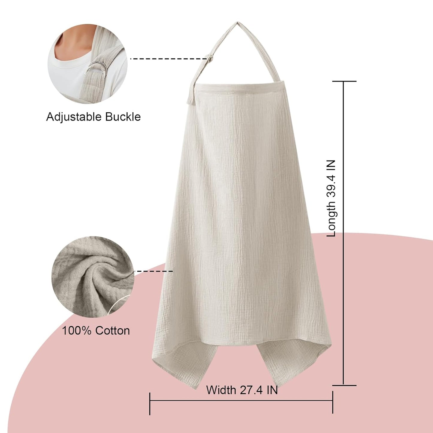 Muslin Nursing Cover for Breastfeeding, Breathable 100% Cotton Privacy Nursing Covers with Rigid Hoop for Mother Nursing Apron, Soft Arch Neckline Nursing Apron (Summer Wheat)