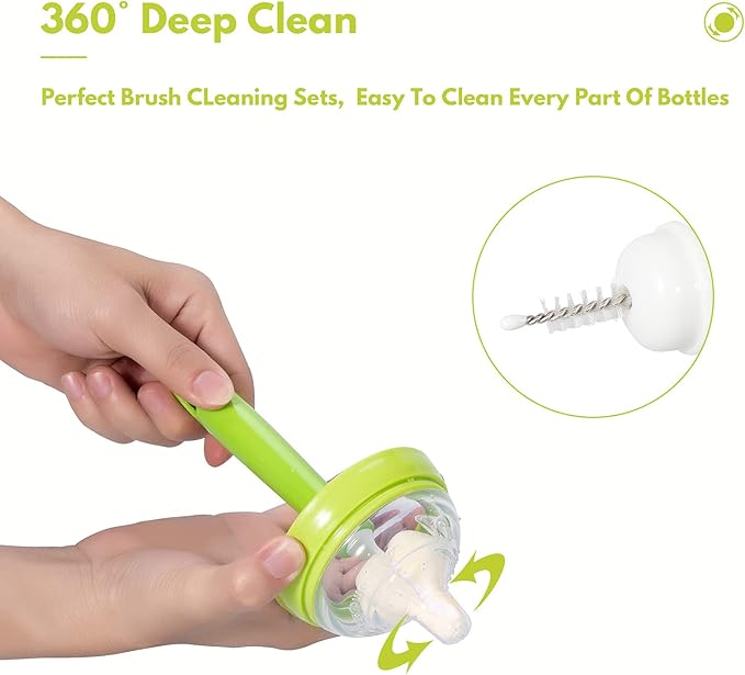 8 Piece Sponge Nipple Bottle Brushes, Baby Bottle Brush with 3 Piece Nipple Cleaner, 3 Piece Replacement Heads and 2 Piece Straw Brushes, Green