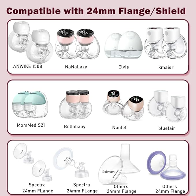 Flange Insert 8PCS 15mm Compatible with Momcozy M9/M6/M5/S12 Pro/V1 Pro/V2 pro, Spectra/Medela/Elvie/NCVI/TSRETE/eufy/Lansinoh/Paruu/MomMed Breast Pump 24mm Shields/Flanges (8pcs-15mm)