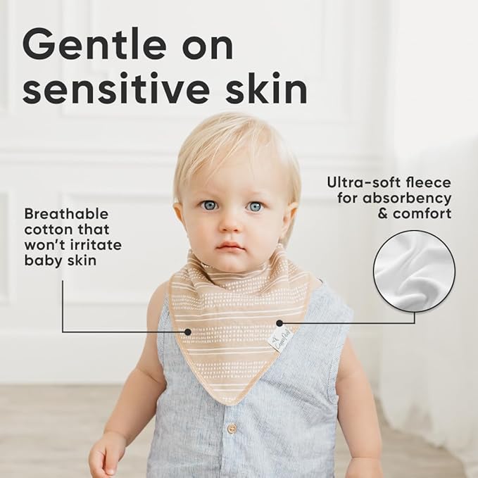 Copper Pearl 4 Pack Soft Cotton Baby Bibs for Drooling and Teething, Absorbent Drool Bibs for Baby Girl and Boy, Adjustable to Fit Newborns to Toddlers, Tons of Styles (Peanut)