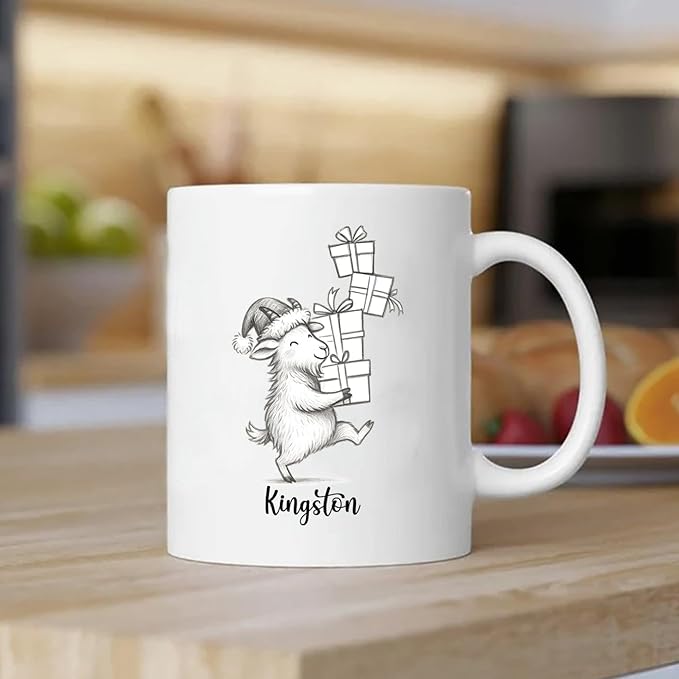 Goat Coffee Mug Gift, Personalized Name Goat Lover Ceramic Coffee Cup 11 Oz 15 Oz, Customized Goats Tea Mug Gift for Birthday/Christmas/Special Day/Holiday, Funny Animal Goats White Accent Cup