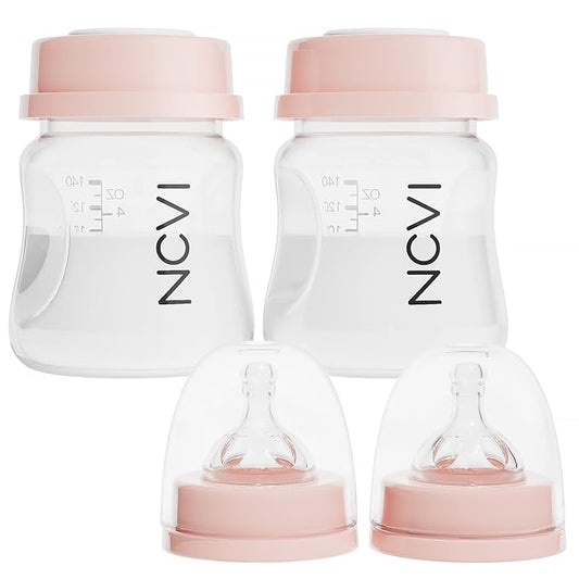 NCVI Baby Bottles Compatible with NCVI Breast Pump 8782/8780-2, Breast Milk Storage Bottles with Nipples and Travel Caps, Anti-Colic, BPA Free, 4.7oz/140ml, 2 Count