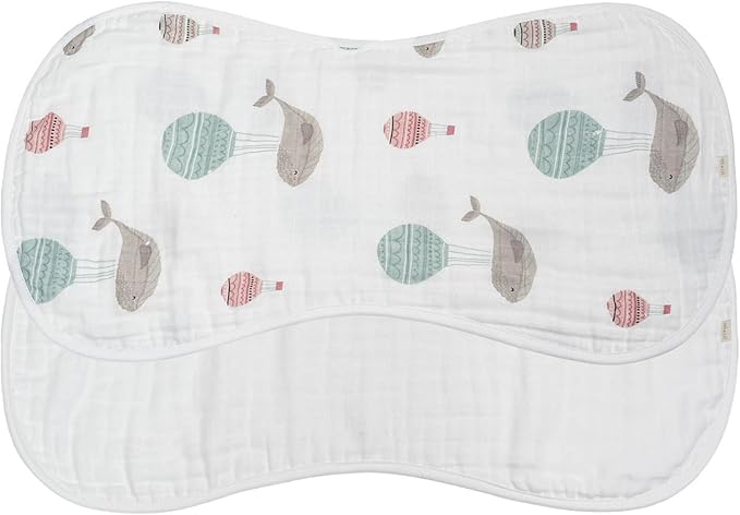 Ali+Oli 2-pk Muslin Burp Cloths for Baby Boys and Girls (Whale-White) Organic Baby Burp Cloth, Burp Rags for Newborn
