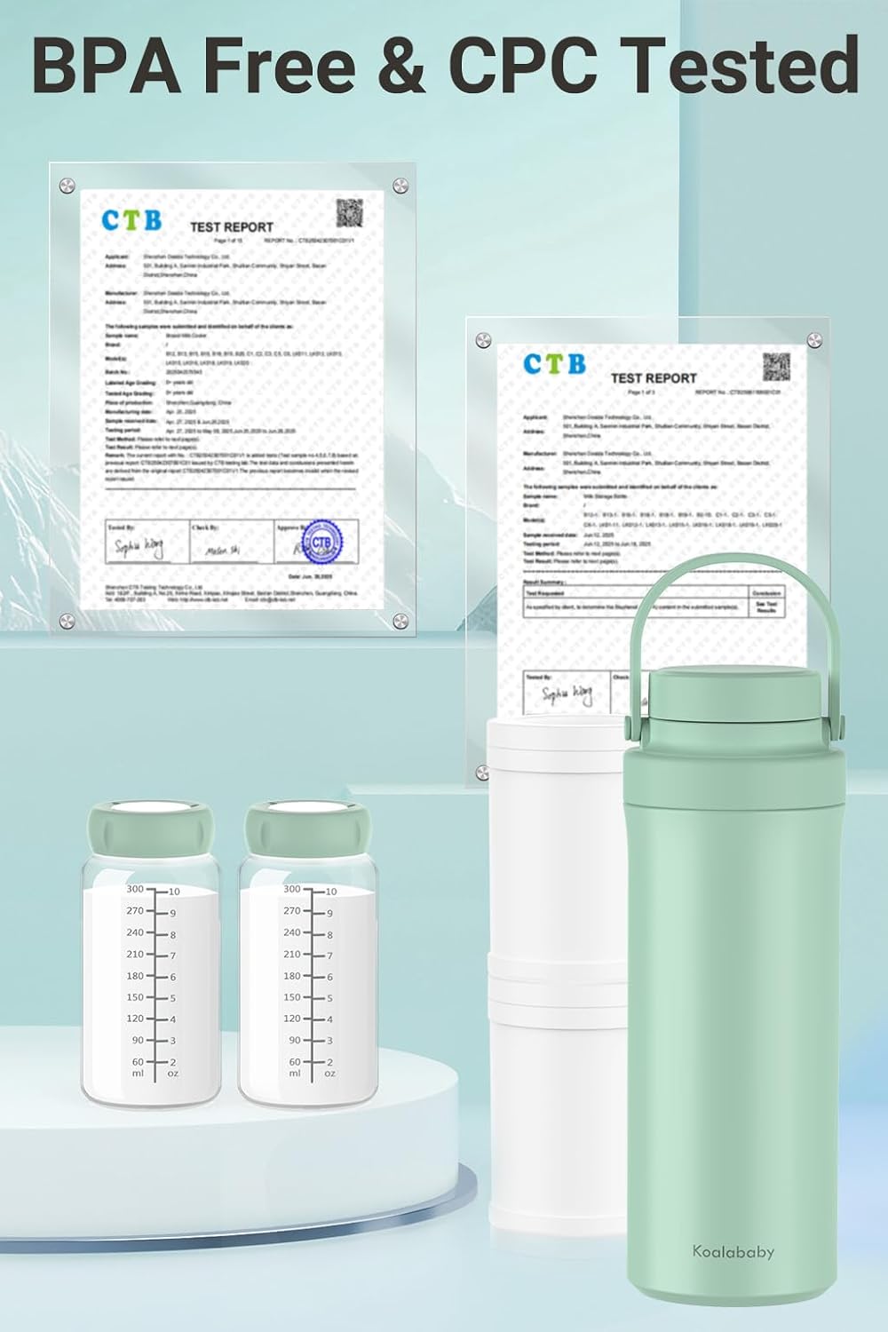 Koalababy Portable Breast Milk Cooler 22oz – 24-Hour Cooling, with 2 Bottles for Breastmilk Storage, Insulated Chiller for Work & Travel, Larger Capacity for Breastfeeding Moms