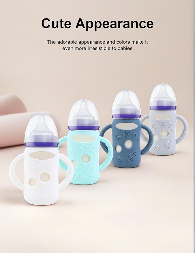 ZCH 4-Pack Silicone Sleeves for Lansinoh Glass Bottles, BPA-Free Drop-Resistant Baby Bottle Sleeves with Handles, Compatible with Lansinoh Anti-Colic Glass Baby Bottles (5 oz)