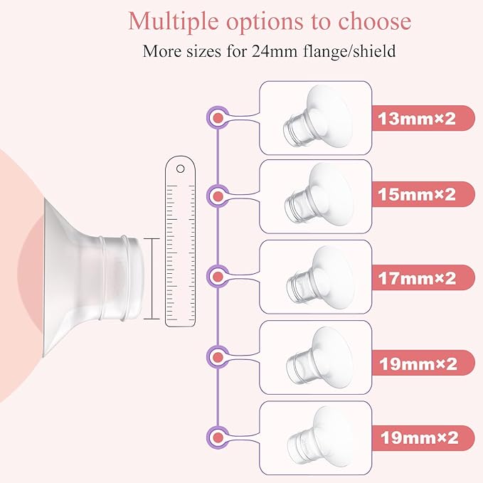 8PCS Flange Inserts 19mm/21mm,Compatible with Momcozy/Medela/Elvie/Spectra/Bellababy/TSRETE/kmaier Breast Pump Replacement Parts,for 24mm Flange/Shield of Most Pumps,Reduce 24mm to Other Size,4pc/size