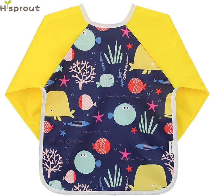 Infant Toddler Baby Waterproof Sleeved Bib, Bib with Sleeves&Pocket, 6-24 Months