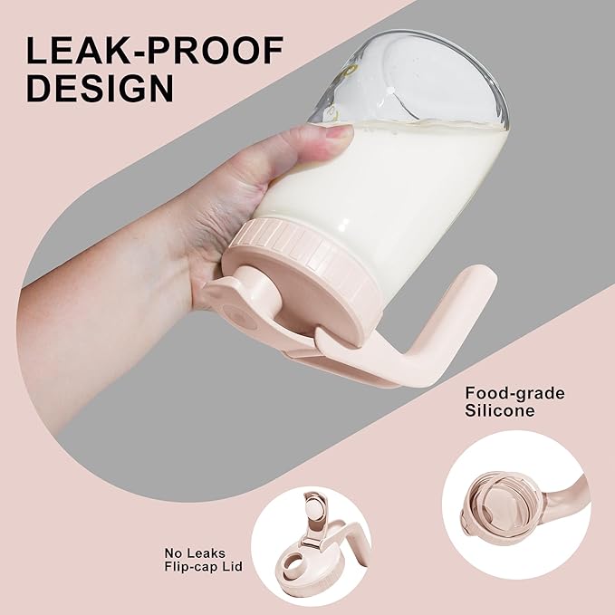 34oz Breast Milk Pitcher, Breast Milk Storage Containers for Fridge, Breastfeeding Essentials with Sealing Ring, No Leak Glass Pitcher with Handle and Lid for Ice Tea Juice Pink