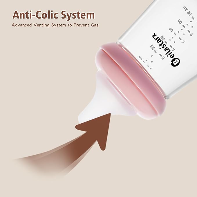 Glass Baby Bottles with Natural Response Nipple Size S - Anti Colic Baby Bottles Wide Neck Slow Flow Baby Bottle (Red, 6oz (Pack of 4))