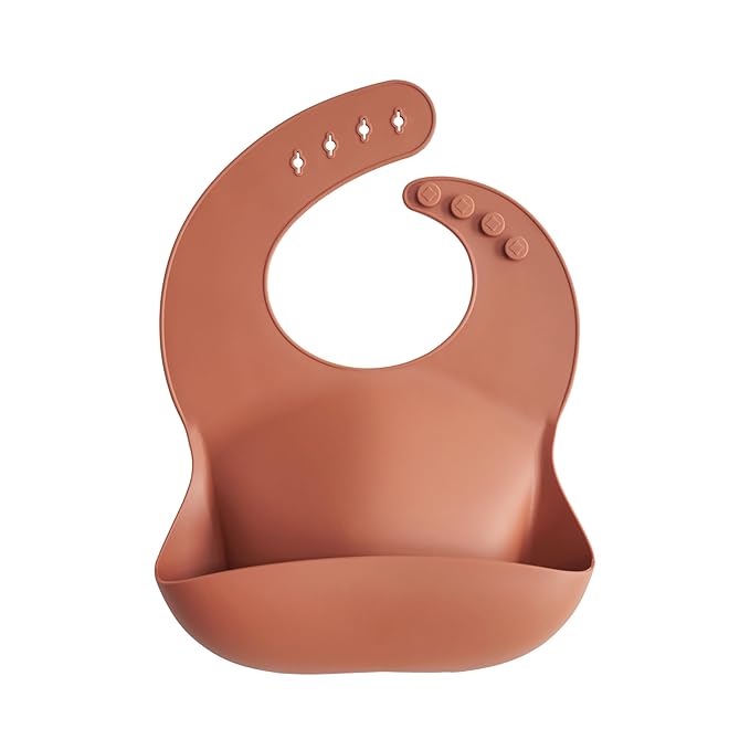 mushie Silicone Baby Bib | Adjustable Fit Waterproof Bibs (Clay)