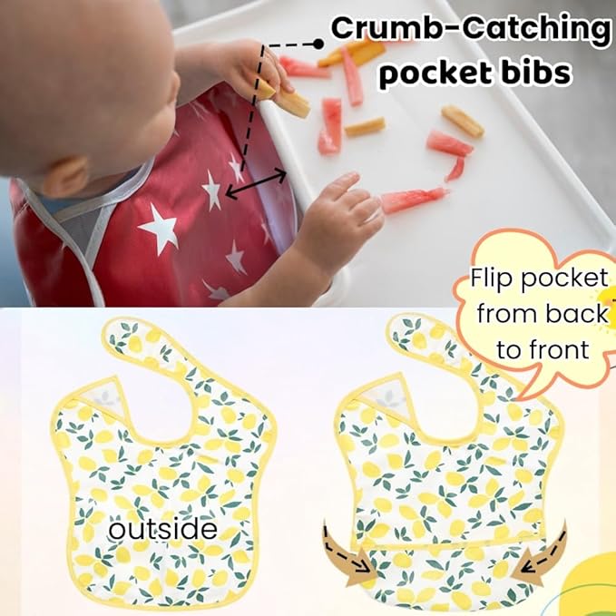 TSD Baby Bibs Waterproof Feeding Bibs 5pack Adjustable Mealtime Poctet Bib for Newborn Toddler Infant Easy Clean Durable Baby Essentials Shower Gift