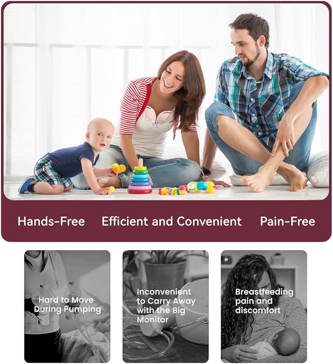 Electric Breast Pump, 1Pcs Wearable Hands-Free Breastfeeding Pump with 12 Adjustable Suction & 3 Mode, Portable Milk Extractor for Pain-Free, Quiet and Efficient, 19/21mm Insert Flange