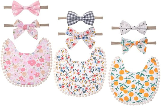 Baby Girls Floral Print Bibs, Reversible Burp Cloth Set for Newborn Infant Toddlers