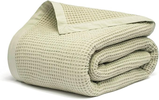 Salt Earth GOTS Certified 100% Organic Cotton Throw Blanket, 90" X 90" Waffle Blankets & Throws for Bed, Throw Blanket for Couch, Modern & Cozy Blanket, All Seasons, Comfy & Soft Blanket (Sea Foam)