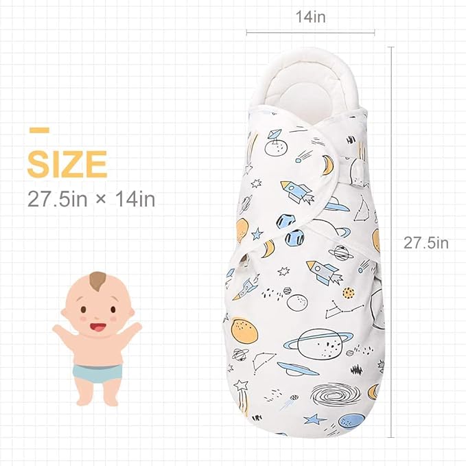 Premium Soft Cotton Baby Swaddle Blankets, Unisex Baby Blanket Wrap for Newborn Baby Boys Girls, Skin Friendly Wearable Swaddling Sleep Sack Calms Startle Reflex (White, 0-3 Months + 3-6 Months)