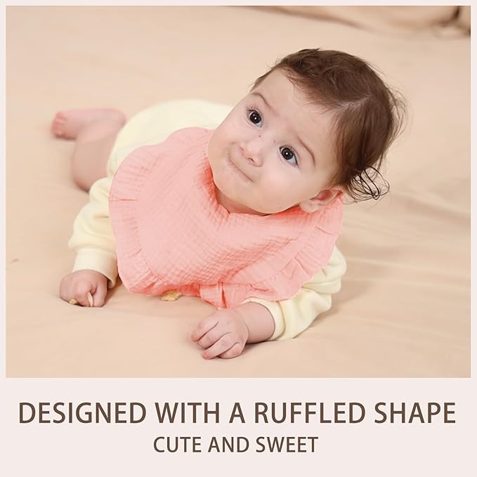 6 Pack Muslin Baby Bibs for Baby Girls, Muslin Bibs Drool Bandana Bibs (Sweet Pink)