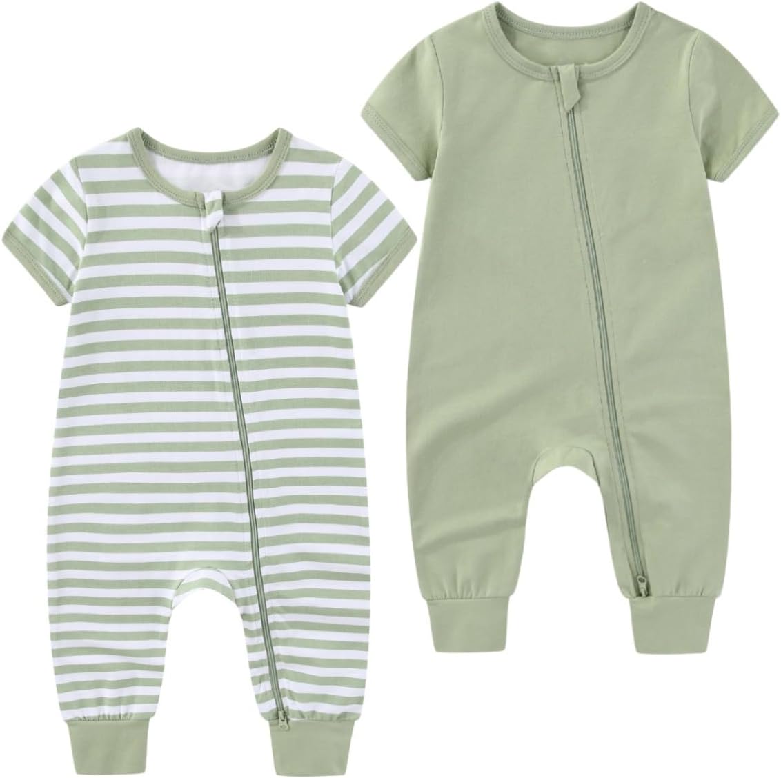 2 Pack Unisex Baby Short Sleeve Rompers 2 Way Zipper New Born One-Piece Jumpsuits 0-24Months Infant Outfits