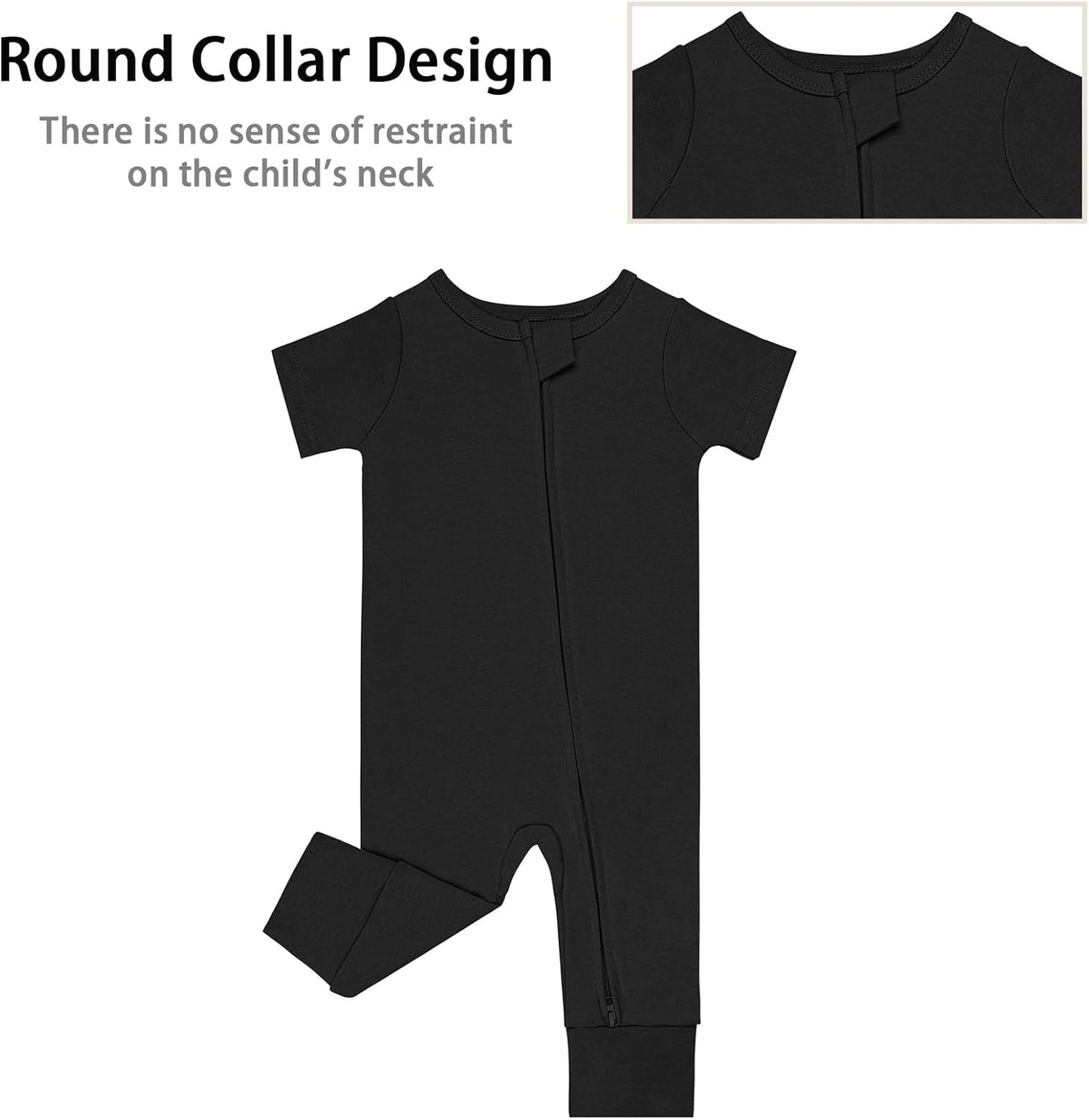 GUISBY Footless Short Sleeve Baby Pajamas with Zipper Cotton Infant Sleepwear