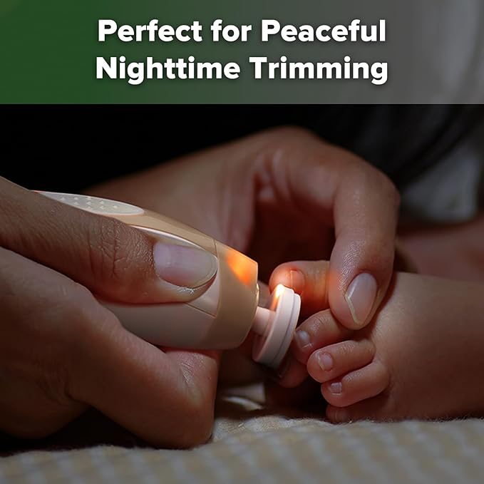 haakaa Baby Nail Care Electric Baby Nail File Kit with LED Light, Baby Nail Clippers for Newborn/Infants/Adults Toenails and Fingernails, 6 Replacement Heads & Storage Case, Acorn