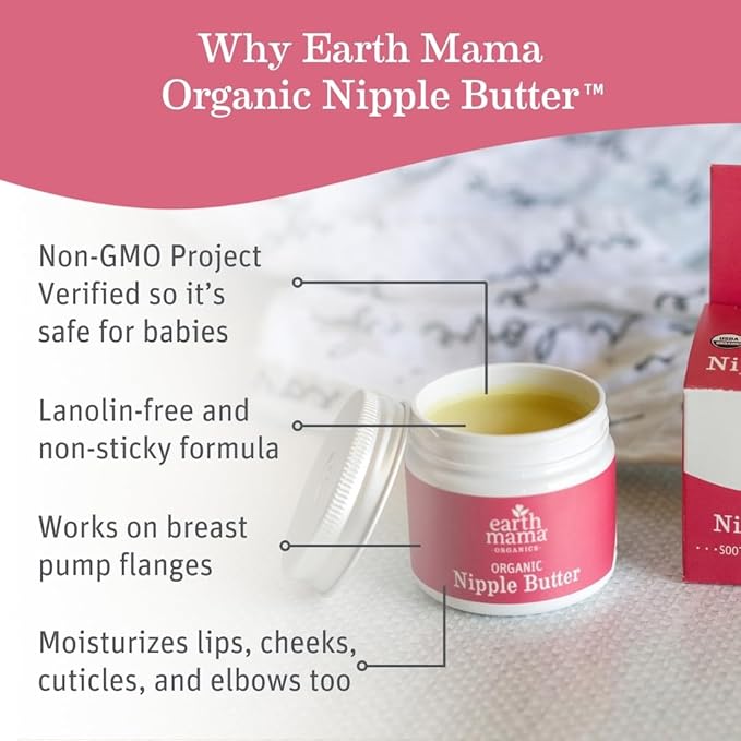 Earth Mama Organic Nipple Butter™ | Nipple Cream Safe for Breastfeeding | Postpartum Essentials for Nursing | Non Lanolin Nipple Cream, 2 fl oz (6-Pk)
