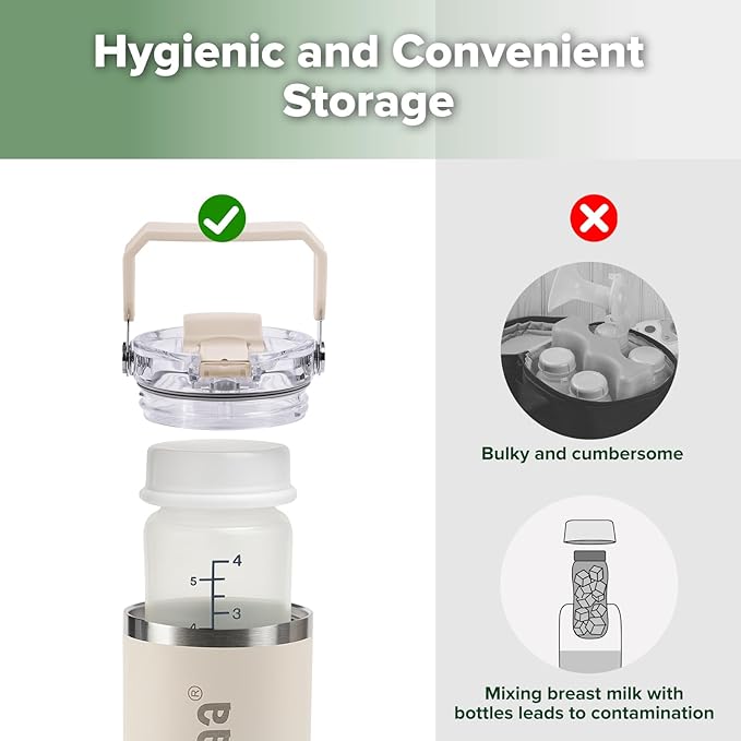 haakaa Portable Breastmilk Cooler 30oz/900ml, Up to 20 Hours of On-The-go Cooling, Larger Capacity Breast Milk Chiller with a 300ml Inner Breastmilk Storage Bottle & Leakproof Lid with Straw & Sip