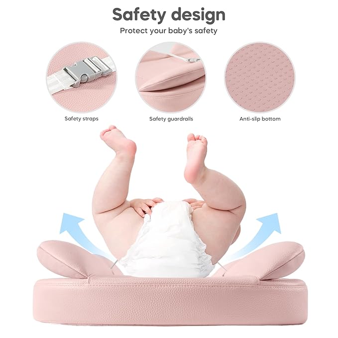 Mamatepe Leather Baby Changing Pad with Waterproof & Wipe-Clean for Dresser and Table, Lightweight and Portable - Memory Foam Cushion for Comfort, 28X16 Pink