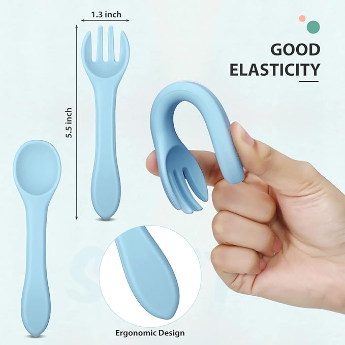 Zhanmai 3 Pack Silicone Bibs for Babies with Spoon Fork Adjustable Waterproof Rubber Feeding Bibs for Toddlers Boys Girls Kids Gifts(Vivid Style)