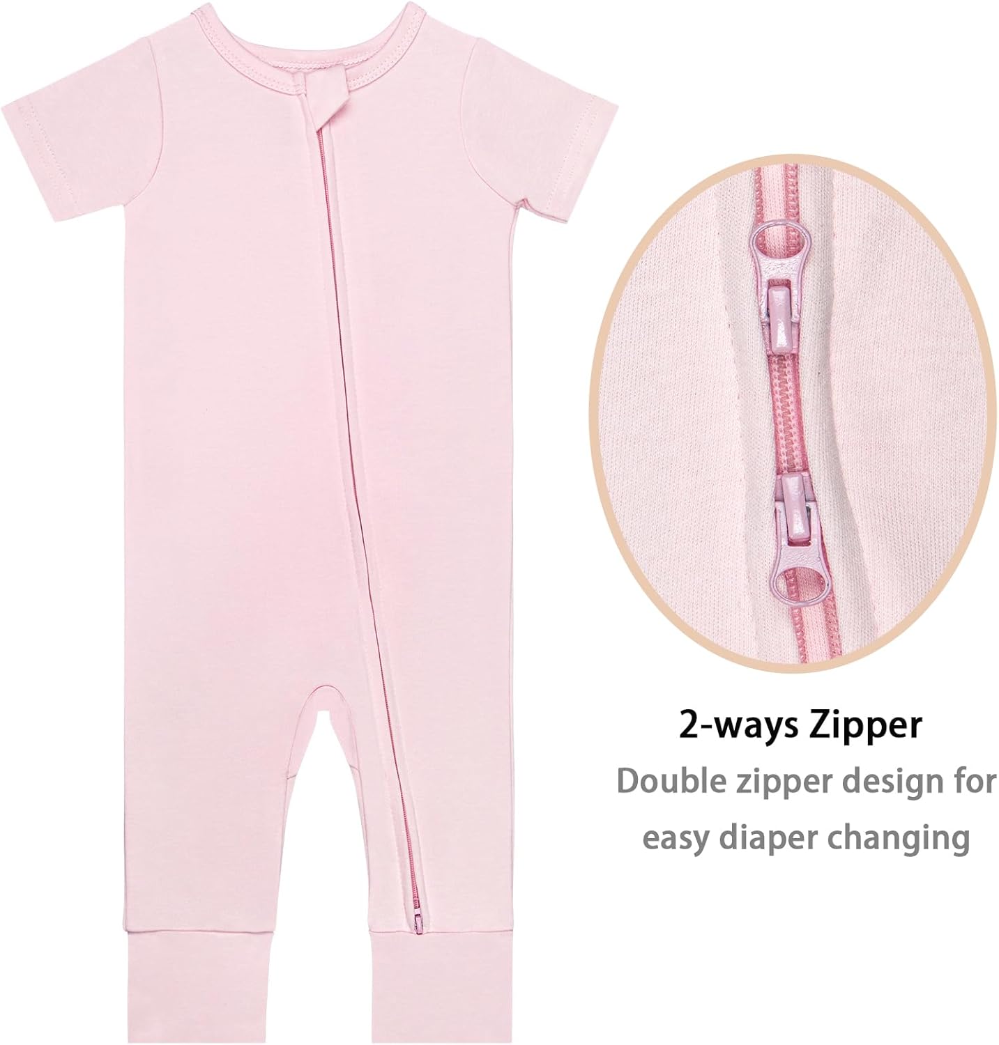 GUISBY Footless Short Sleeve Baby Pajamas with Zipper Cotton Infant Sleepwear