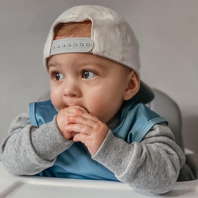 BapronBaby Minimalist Dusty Blue Bapron - No Neck Tie Safer Bib for Baby & Toddler - Soft Waterproof Stain Resistant - Machine Washable - Sz Preschool 3-5yrs