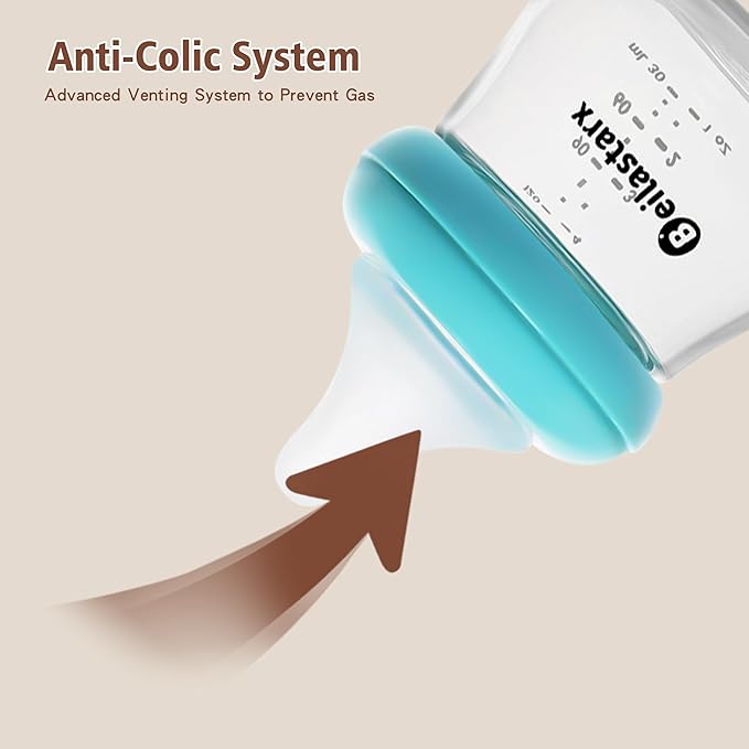 Glass Baby Bottles with Natural Response Nipple Size SS - Anti Colic Baby Bottles Wide Neck Slow Flow Baby Bottle (Blue, 4oz (Pack of 4))