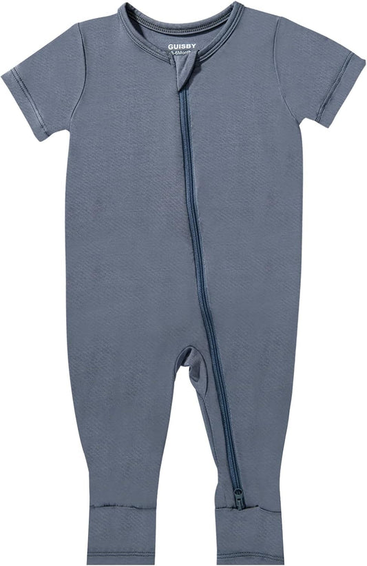 GUISBY Rayon Made from Bamboo Baby Pajamas, Summer Short Sleeve Footless Rompers, 2 Way Zipper Sleeper