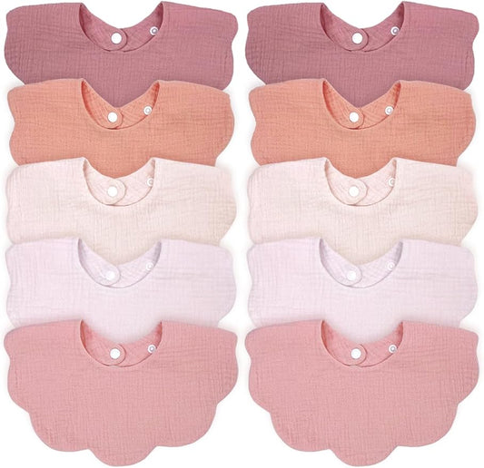 Baby Bibs Muslin Bibs for Baby Girl Boy for Drooling and Teething 10 Pack