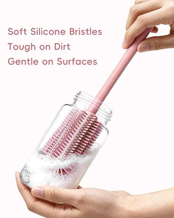 Baby Bottle Brush and Straw Cleaner Brush Set, Extra Long Double-Ended Soft Silicone Brush Cleaner for Baby Bottles, Water Bottles, Cups, Breast Pumps, Detachable & Hangable