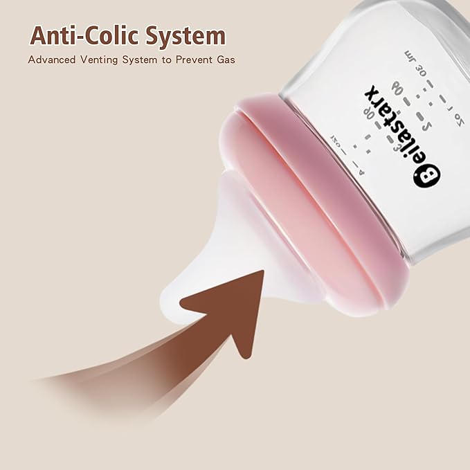 Glass Baby Bottles with Natural Response Nipple Size SS - Anti Colic Baby Bottles Wide Neck Slow Flow Baby Bottle (Red, 4oz (Pack of 2))