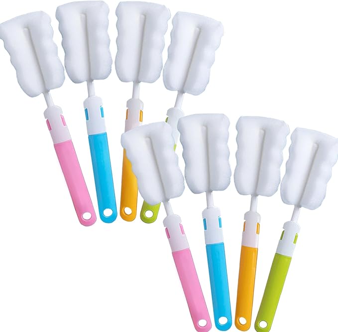 Bottle Brush 8PCS Sponge Cup Brush Set Cup Scrubber Brush Portable Long Handle Water Bottle Cleaner Brush for Baby Bottles Vacuum Flasks Mugs Glasswares (8PCS)