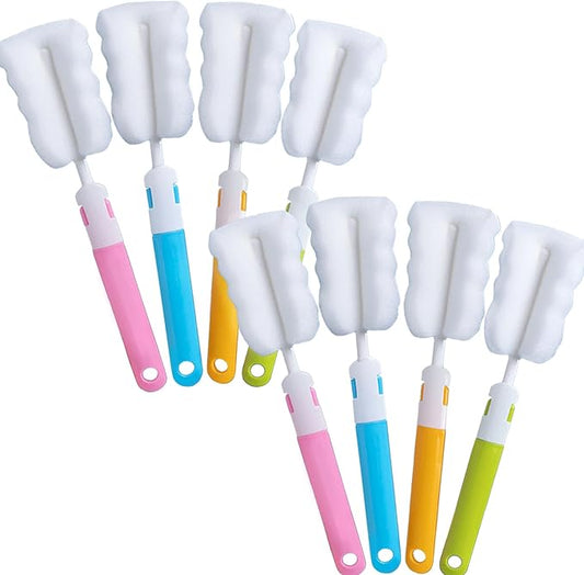 Bottle Brush 8PCS Sponge Cup Brush Set Cup Scrubber Brush Portable Long Handle Water Bottle Cleaner Brush for Baby Bottles Vacuum Flasks Mugs Glasswares (8PCS)