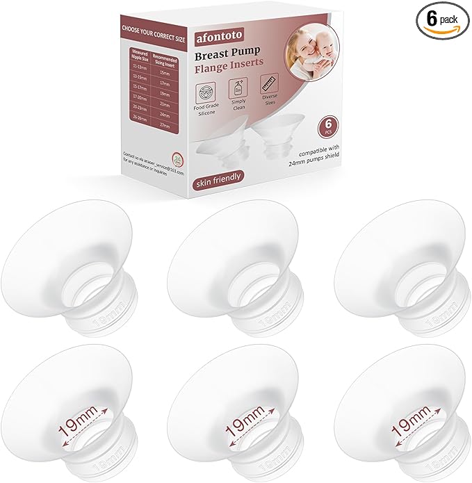 Flange Sizing Kit 6PCS 19mm for 24mm Flange/Shield of Pumps, Flange Inserts 19mm Compatible with Momcozy M5/M6/S12 Pro/S9 Pro/V1 Pro, Spectra/eufy/Medela/TSRETE Breast Pump Replacement Parts, 6pc-19mm