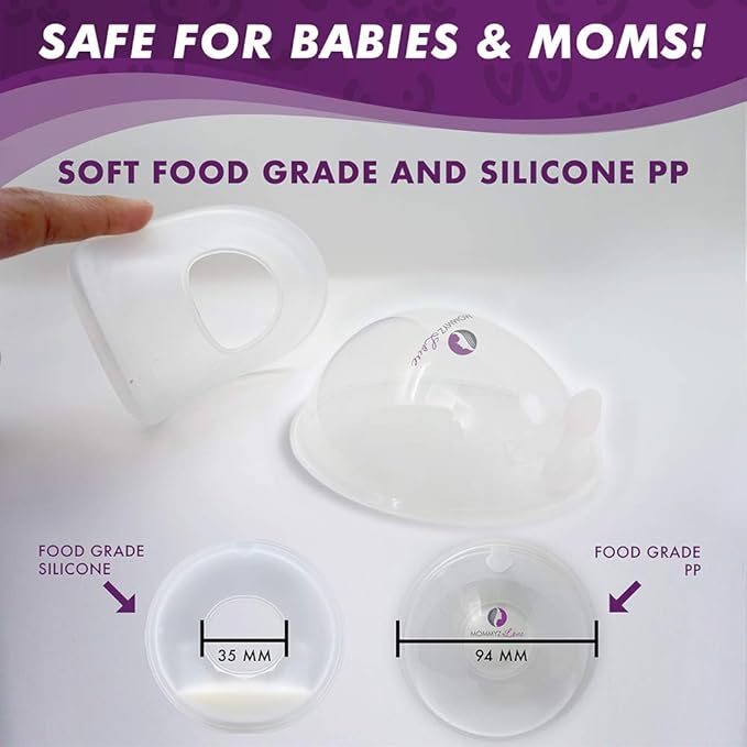 Mommyz Love Breast Shells & Milk Catcher for Breastfeeding New Model with Plugs - Breast Milk Catcher to Relieve Cracked Sore & Engorged Nipples - Breast Shells Milk Collector for Leaking Milk 4 Pack