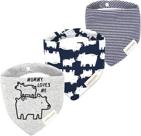 JN&LULU 3 Pack Newborn Baby Bibs Bandana Drool Bibs for Drooling Cotton Baby Gifts
