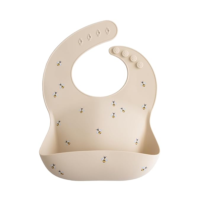 mushie Silicone Baby Bib | Adjustable Fit Waterproof Bibs (Bees)