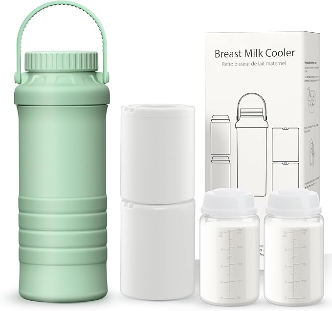 22oz Portable Breastmilk Cooler Bottle, Stainless Steel Breast Milk Chiller, 360° Total Cooling for 24 Hours, Stainless Steel Cooler with 2pcs Baby Bottles for Breastmilk Storage