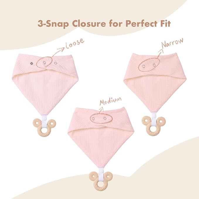 Baby Teething Bibs 6-Pack with Attachable Teether - 100% Organic Cotton, Super Absorbent & Soft Drool Bibs