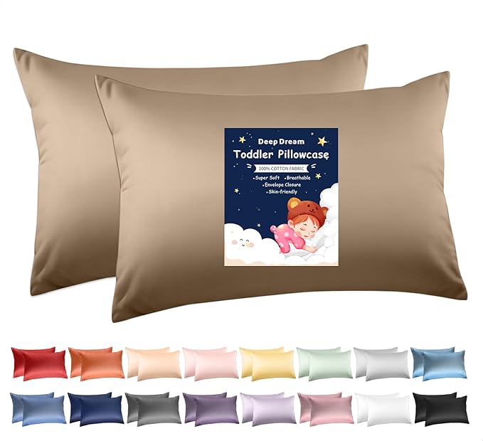 Deep Dream Toddler Pillowcases for 13x18 Pillow 2 Pack, 100% Cotton Travel Pillow Case Cover, 600 Thread Count Cotton 13x18 Pillow Covers, Soft & Breathable Pillow Cases with Envelope Closure, Khaki