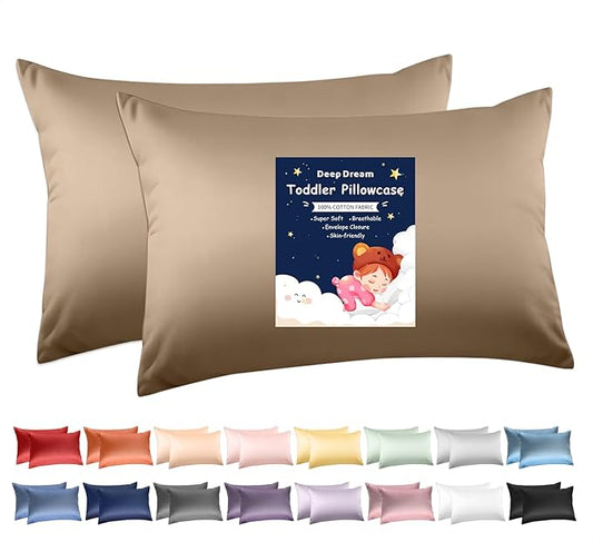 Deep Dream Toddler Pillowcases for 13x18 Pillow 2 Pack, 100% Cotton Travel Pillow Case Cover, 600 Thread Count Cotton 13x18 Pillow Covers, Soft & Breathable Pillow Cases with Envelope Closure, Khaki
