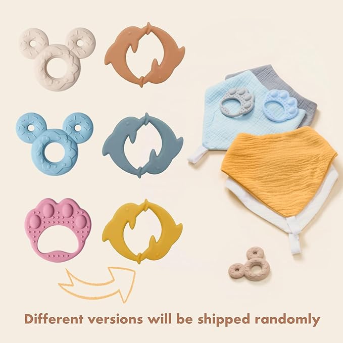 Baby Teething Bibs 6-Pack with Attachable Teether - 100% Organic Cotton, Super Absorbent & Soft Drool Bibs