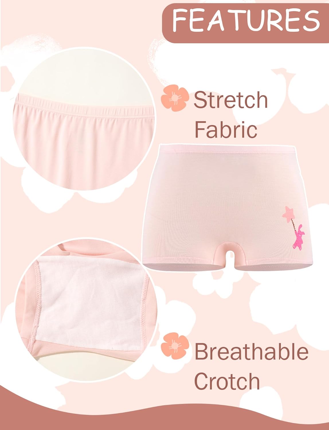 SEAUR Girls' Seamless Underwear 4-Pack Soft Breathable Ice Silk Boyshorts Panties Cute Prints Boxer Briefs for 6-16 Years